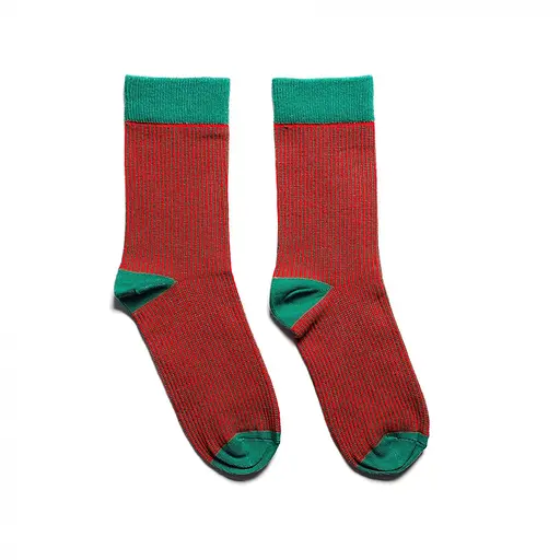 Носки с принтом цветные полосы высокие бесшовные воздухопроницаемые качественные ORGANIC cotton JILL ANTONY Зеленый с красным, - фото 1