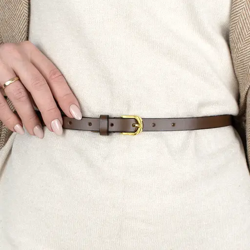 Ремень кожаный женский узкий светло-коричневый HC-1562 (130 см) - фото 6