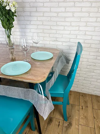 Скатертина силіконова зі срібною стразовою стрічкою 300х170 см - фото 8