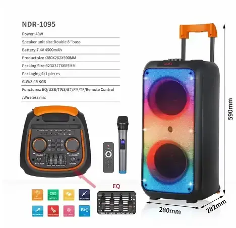 Портативная беспроводная колонка NDR-1095 8 дюймов 6000Вт - фото 6