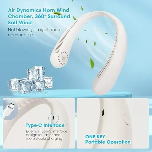 Портативный шейный вентилятор Bladeless Neck Cooler T36 с 3 скоростями и функцией hands-free - фото 2