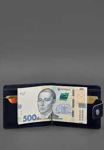 Кожаное портмоне 13.1 зажим с хлястиком синий краст - фото 6