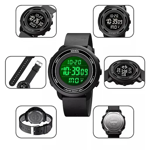 Спортивний чоловічий годинник Skmei 1736 (Чорний з чорним циферблатом) - фото 7