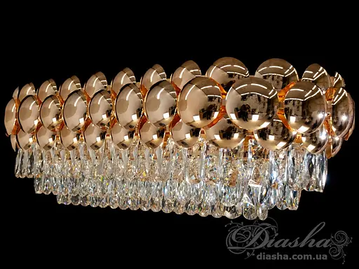 Золота кришталева люстра на кухню овальної форми на 10 ламп - фото 4