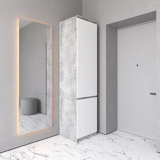 Шкаф пенал Vays R-21 Бетон-Белый фасад, с полками и штангой, без ручек, ЛДСП, 50×50×211 см - для одежды и обуви, в прихожую