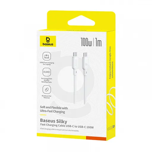 Кабель Baseus Silky Series Fast Charging Cable Type-C to Type-C 100W 1 м Белый - фото 2
