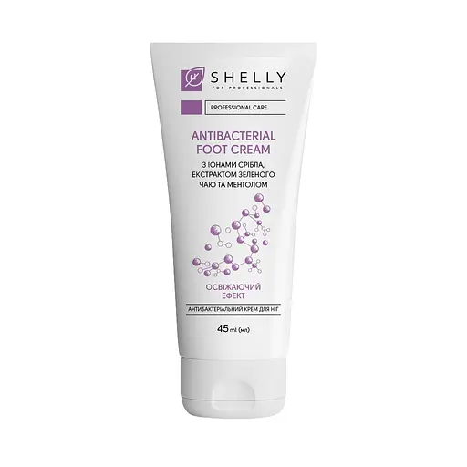 Антибактеріальний крем для ніг Shelly з іонами срібла, екстрактом зеленого чаю та ментолом 45 мл