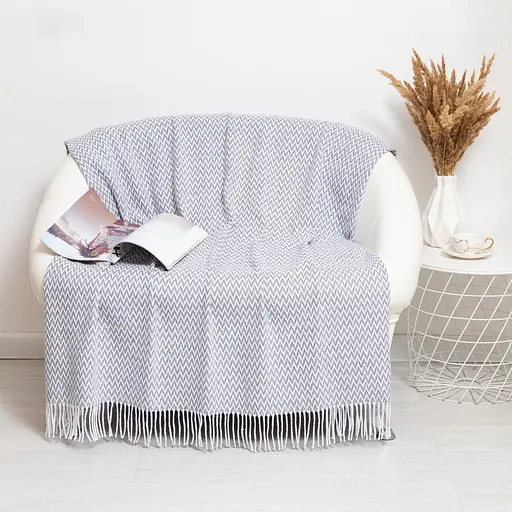 Плед бавовняний Vladi Валенсія Антоніо 140х200 білий-дим (10271) - фото 1