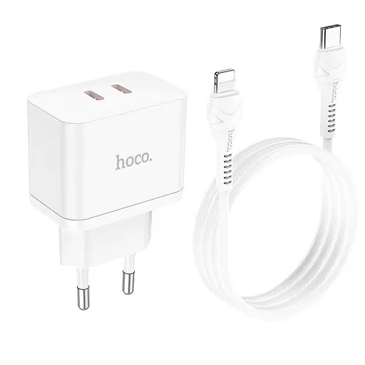 Адаптер сетевой HOCO Type-C to Lightning Cable Triumph charger set N29 2Type-C 35 W white - фото 1