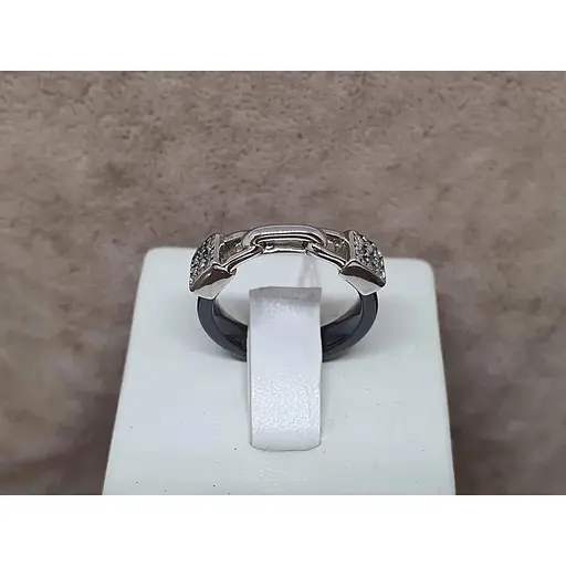 Серебряное кольцо Aurora Замочек с керамикой и фианитами. С1157Ч - фото 4