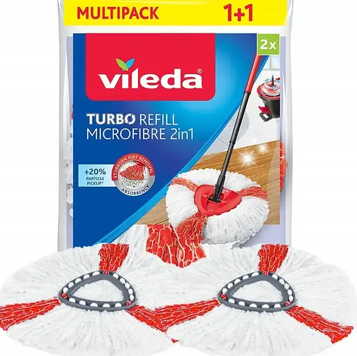 Змінна насадка для швабри Vileda Turbo Microfibre 2in1 – 2 шт. у комплекті, мікрофібра, машинне прання - фото 1