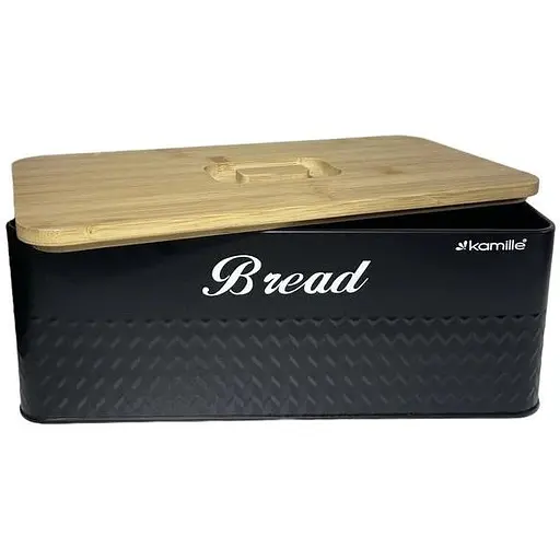 Хлебница Kamille из нержавеющей стали с бамбуковой крышкой KM-1124