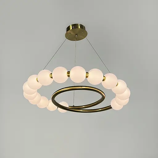 Подвесная латунная люстра с белыми шариками Ø 60 см | Ст. F 603-600 AB | Line F - фото 3