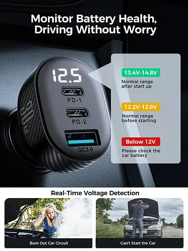 Автомобильное зарядное устройство для Joyroom JR-CCD04 30W 2C1A Digital Display Car Charger - фото 1