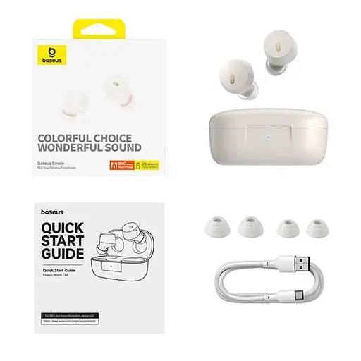 Бездротові навушники Baseus Bowie E18 True Wireless Earphones, IPX4, ENC, BT5.3, 40 mAh, 300 mAh, 7.5 h, White A00023800223-00 - фото 7