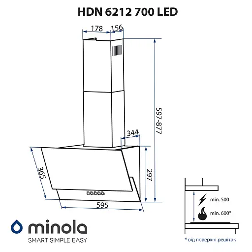 Вытяжка декоративная наклонная Minola HDN 6212 WH 700 LED - фото 12