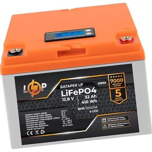 Аккумулятор LogicPower LiFePO4 LCD 12V (12.8V/32Ah/410Wh) (BMS 50А/25A) (23830) [109586] - фото 4