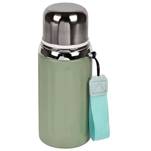 Термос із кнопковим дозатором та чашкою Stenson MT-5349 пластиковий з ручкою 600мл Зелений - фото 1