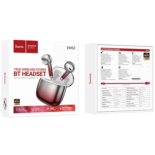 Бездротові TWS навушники Hoco EW62 Glitter Red glaze - фото 4