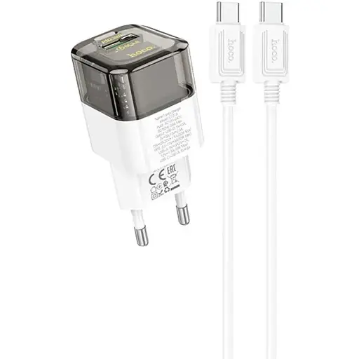 Мережевий зарядний пристрій Hoco C131A Platinum dual-port PD30W+QC3.0 charger + кабель Type-C to Type-C чорний - фото 1