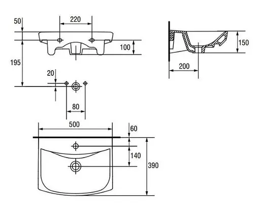 Умывальник мебельный Cersanit Carina 50 см с отверстием Белый K31-004 30412 - фото 4