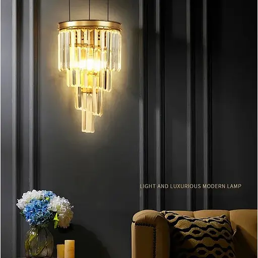 Підвісний світильник у латунному корпусі з кришталевими підвісками Ø 26 см | Line F | Арт. MJ332-260 AB+CL - фото 7