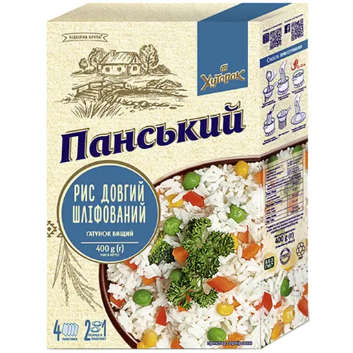 Уцінка. Рис довгий шліфований Хуторок Панський 400 г 
