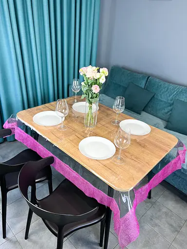 Скатертина силіконова з фіолетовою стразовою стрічкою 160х150 см - фото 10