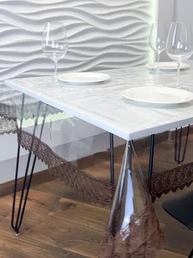 Силіконова скатертина з коричневим мереживом 7 см 330х120 см - фото 4