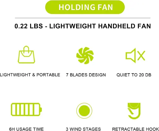 Ручной вентилятор DiseZeit 3 ​​скорости с телескопическим крючком - фото 3