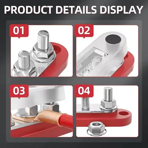 Комплект розподільчих блоків з шиною Bus Bar з 5-ю шпильками М6 для з'єднання кабелів 150А, 48 VDC/300VAC - фото 2