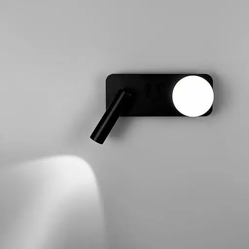 Ліве чорне бра на 2 вимикачі з білим плафоном та спотом Line F Арт. WJ032/2 L BK (лівий) - фото 3