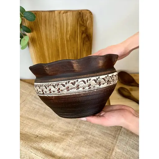 Макітра хвиля 2.5 літра керамічна (глиняна) різьблена ангоб - фото 2