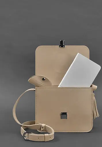 Шкіряна жіноча бохо-сумка Лілу світло-бежева краст - фото 2