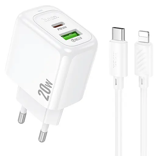 МЗП Hoco CS54A Surplus PD20W+QC3.0 (1USB-A/1C) + Type-C to Lightning White