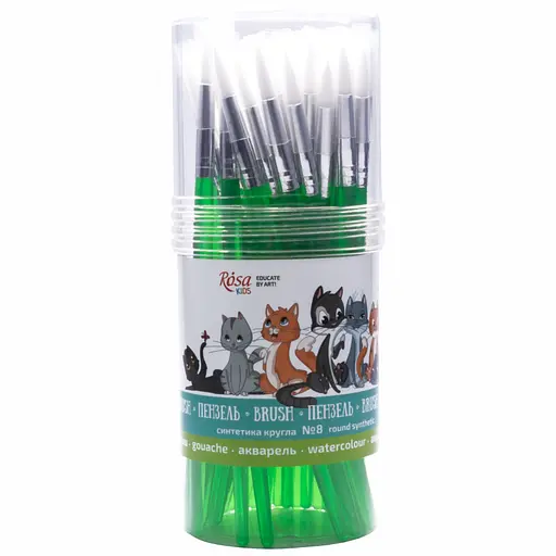 Синтетика кругла №8 тубус 40 шт зелена ручка пензель Rosa Kids - фото 2