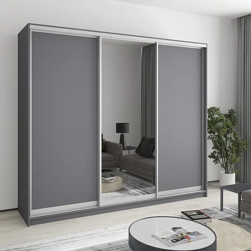 Шафа-купе тридверна MebelStar Комбо AL 2ДСП/Дзеркало 240x60x210 см Антрацит (MBS-3348)