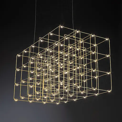 Золотая геометрическая люстра в форме параллелепипеда 120*60*60 см | Ст. MJ 199-1200*600*600 Titanium Line F - фото 1