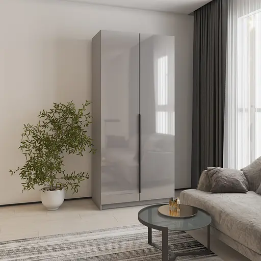 Шафа 2-дверна MebelStar Оскар Gloss BL-B, додаткова штанга 100x52x220 см Сіра мишка/Сірий (MBS-5155) - фото 1