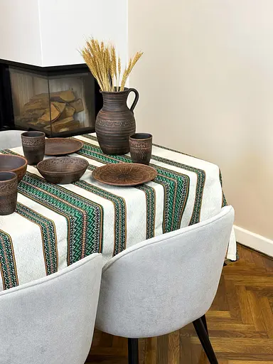 Лляна скатертина великодня з українським орнаментом Рандеву зелений 330х150 см - фото 4