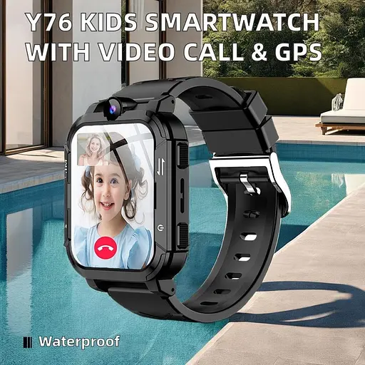 Детские смарт-часы Y76, 4G GPS Wi-Fi SIM камера SOS IP67 черный - фото 6