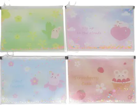 Папка для зошитів на змійці, А5+, Сипучі блискітки-Ведмедик, 24x18.5 см