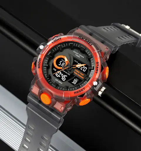 Годинник чоловічий наручний спортивний Skmei 2225 з комбінованим циферблатом (Чорний з помаранчевим) - фото 3