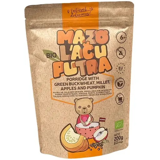 Каша органічна Mazo Lacu Гречано-пшоняна з яблуком та гарбузом з 6 місяців 200 г