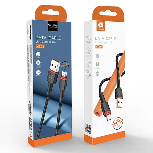 Кабель WUW-X203 USB Micro 2,4A 1m black - фото 2