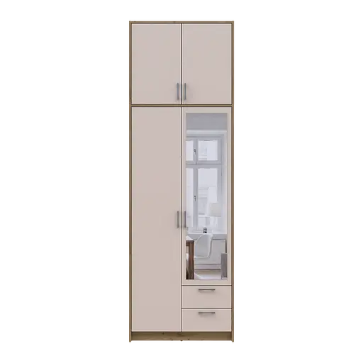 Шафа для одягу Doros Ронді з високою антресолею та дзеркалом Дуб Артізан/Кашемір 2 ДСП 82х52х260 (42005195) - фото 4