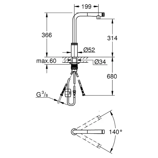 Змішувач для мийки Grohe Minta SmartControl з висувним аератором Хром 30412 - фото 2