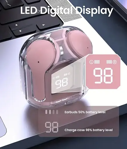 Беспроводные Bluetooth-наушники T2 TWS с цифровым дисплеем и Hi-Fi звуком розовый - фото 6