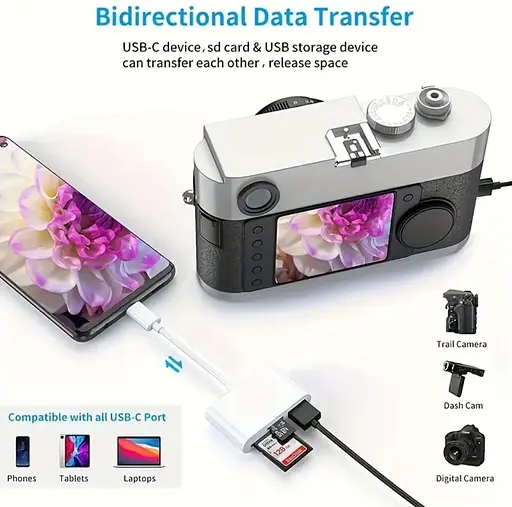 Універсальний кардридер 3-в-1 (SD/TF/CF) з Type-C і USB-портами, OTG-адаптер для телефонів, ноутбуків та ін. - фото 14