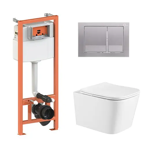 Подвесной унитаз Qtap Crow Ultra Quiet + инсталляция Qtap Nest 4 в 1 (квадратная клавиша Satin), Белый - фото 1
